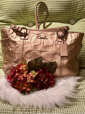 Coach Metallic Gold Embossed Signature Tote